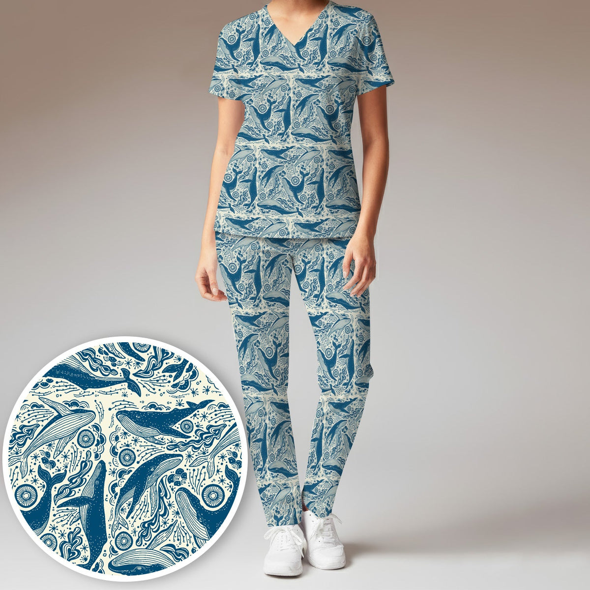 Blue Whale Ocean Nurse Scrub Set