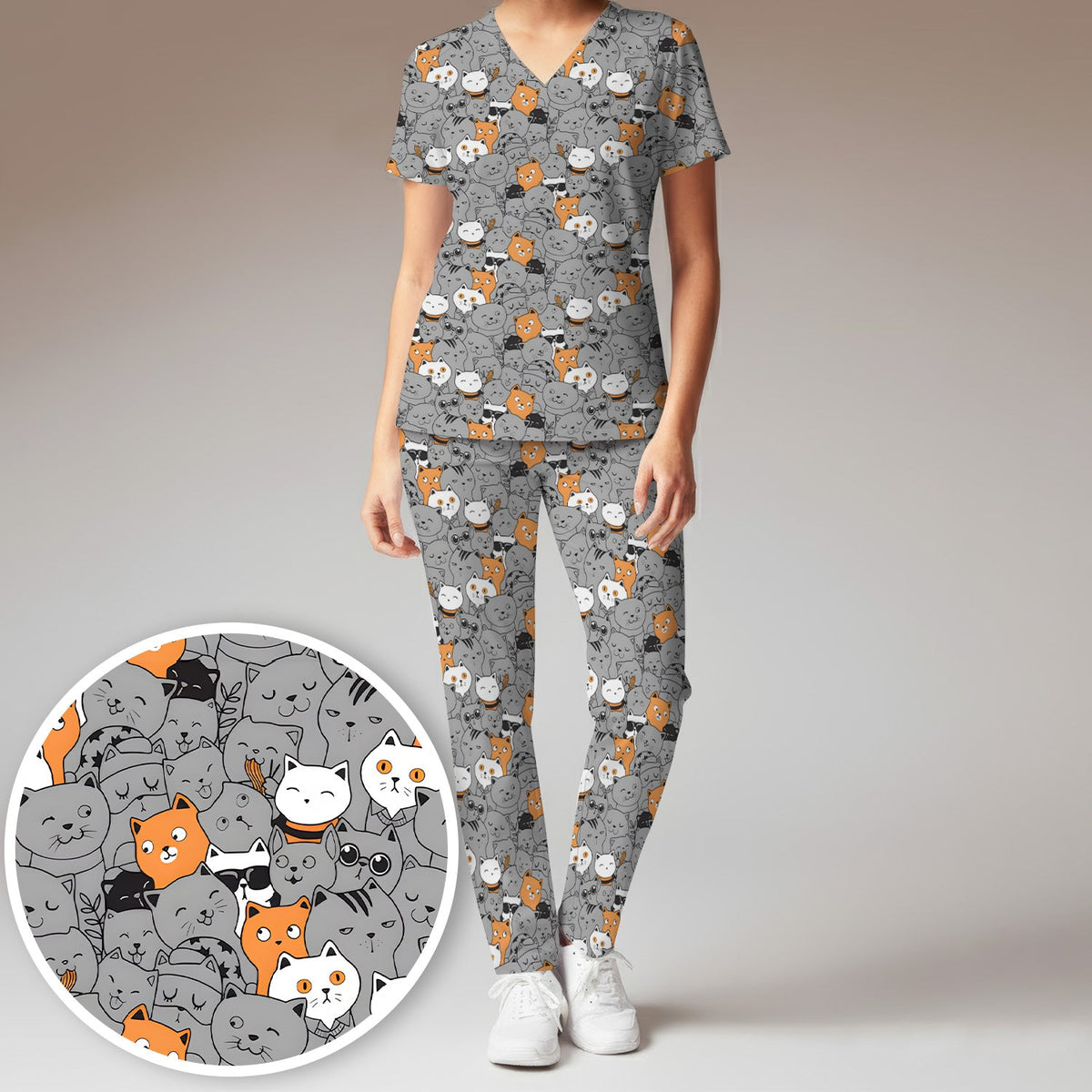 Cats Cute Expressions Nurse Scrub Set
