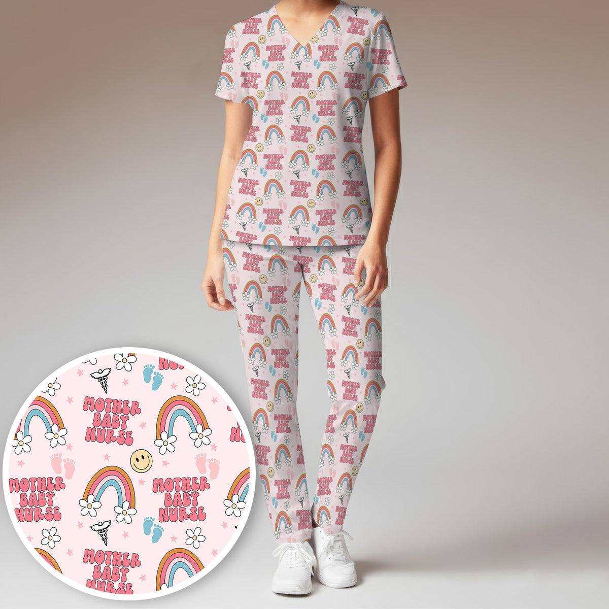 Sweet Mother Baby Nurse Rainbow Scrub Set