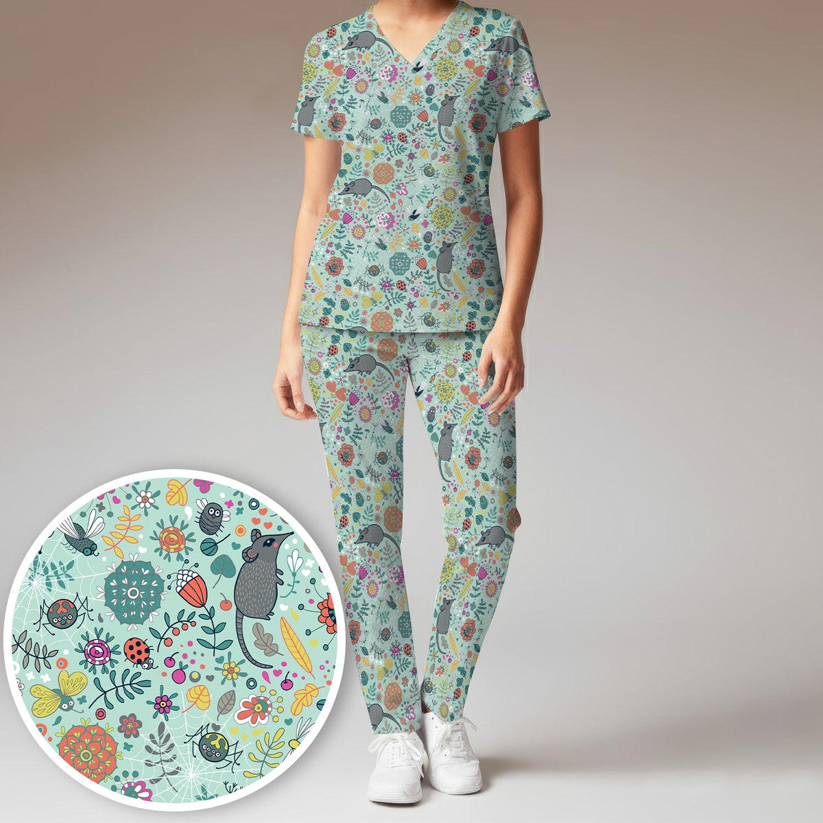 Woodland Mouse Floral Nurse Scrub Set