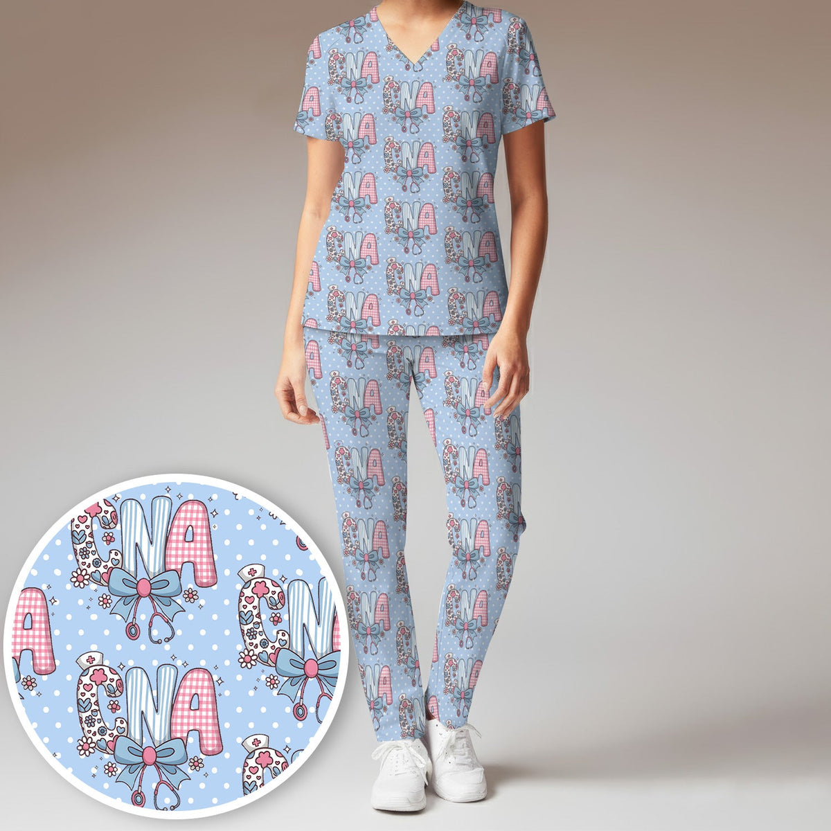 Floral Bow Nurse Scrub Set