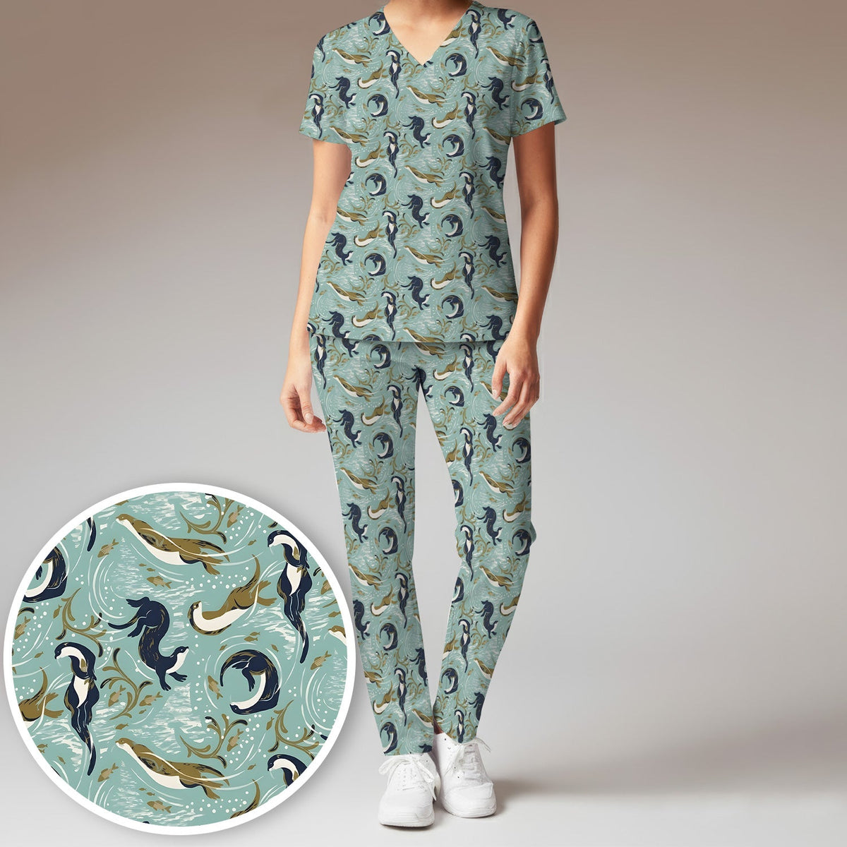 Sea Otter Wave Coastal Nurse Scrub Set