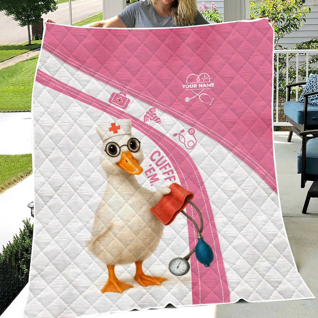 Personalized Duck Blood Pressure Nurse Blanket