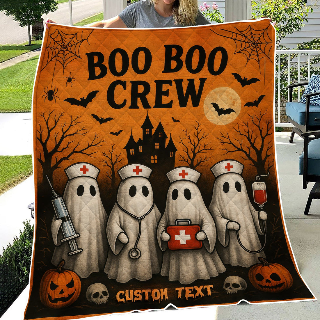 Halloween Boo Boo Crew Nurse Blanket - Funny Ghosts & Medical Equipment Design - Custom Text Gift for Healthcare Workers, Nurses, LPN, CNA