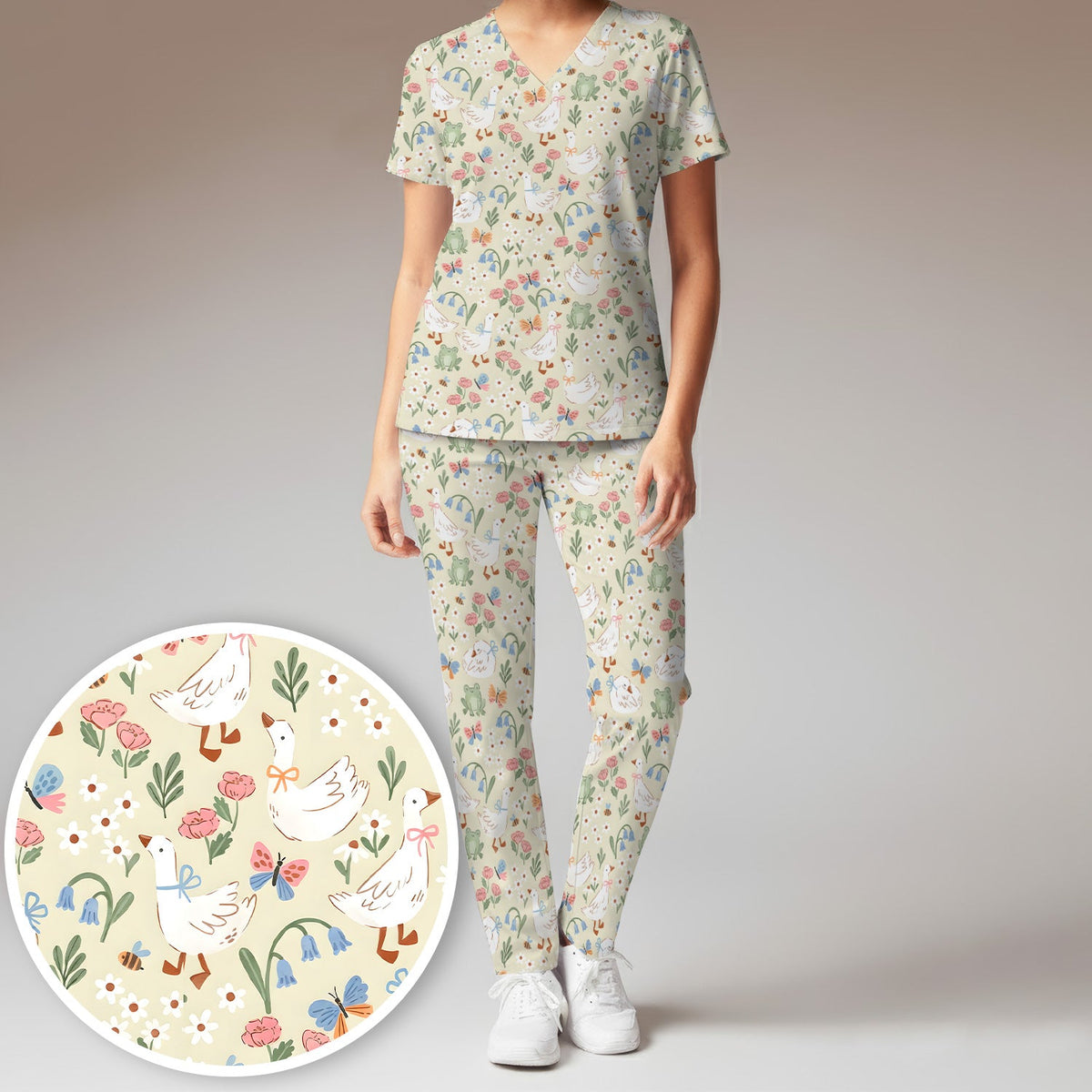 Goose Frog Garden Nurse Scrub Set