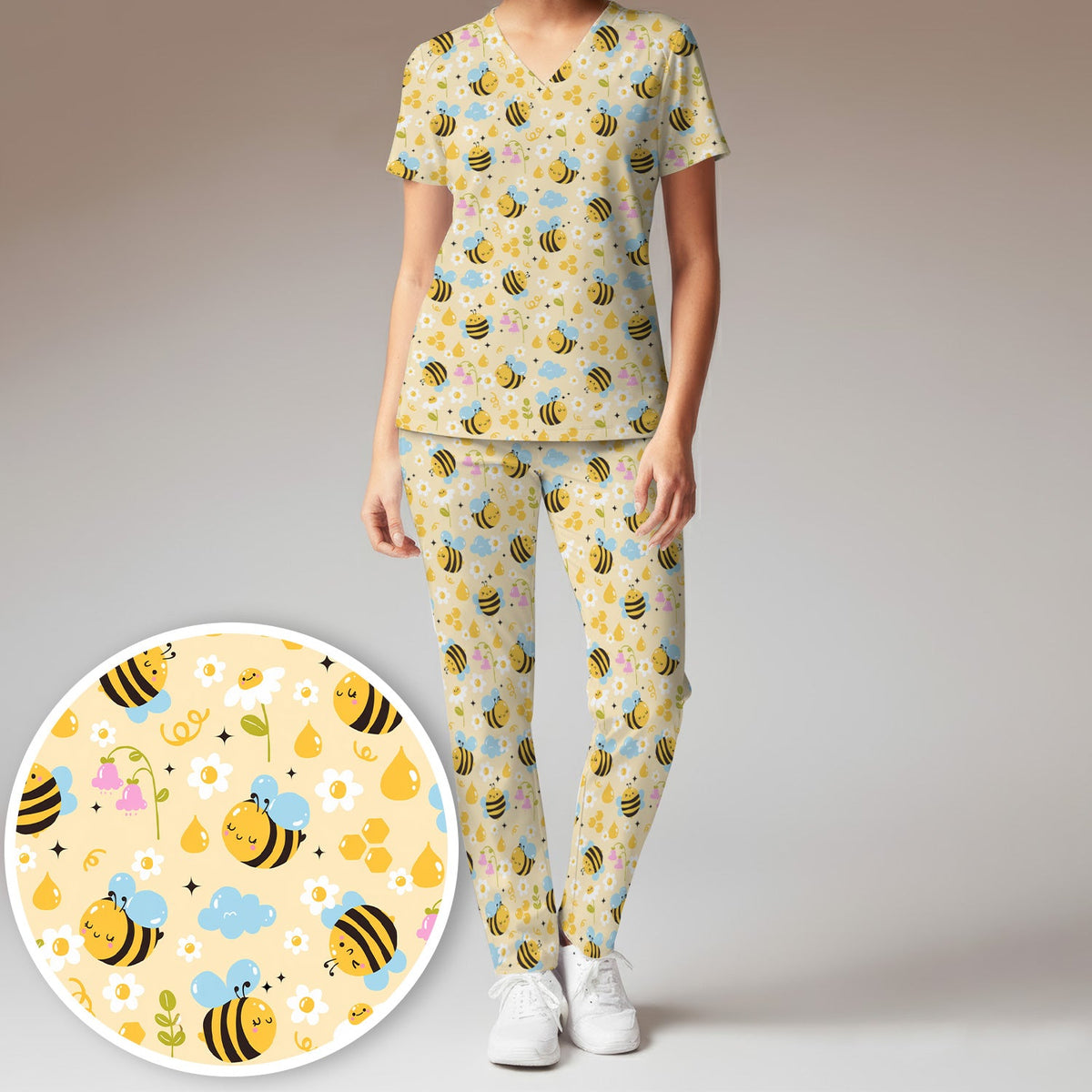 Honey Bee Flower Cloud Nurse Scrub Set