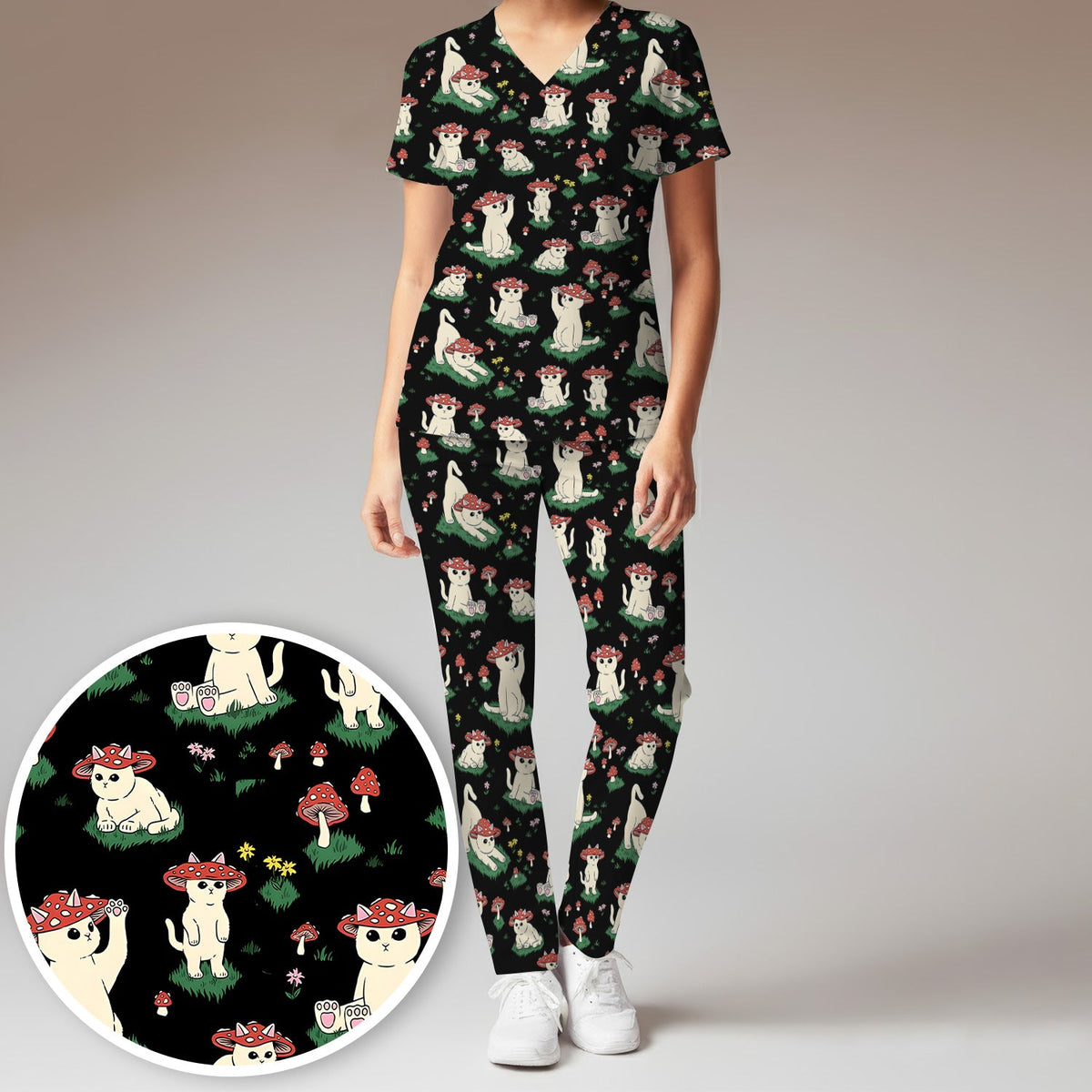 Mushroom Cat Nurse Scrub Set