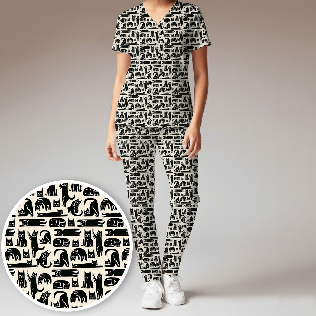 Funny Cat Poses Nurse Scrub Set