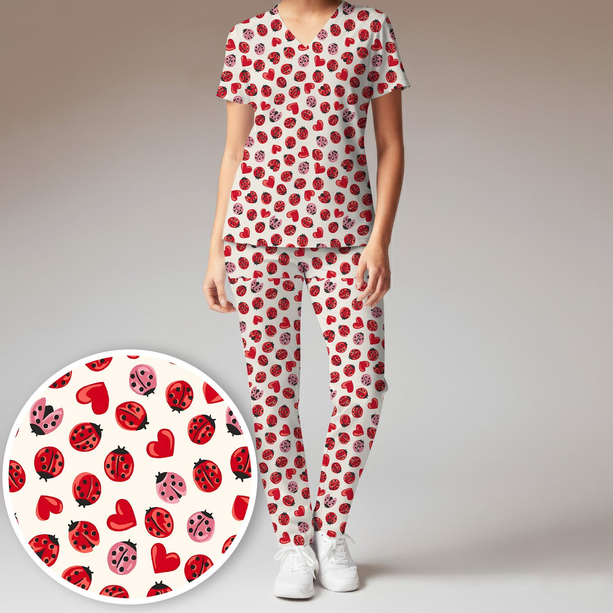 Ladybug Red Heart Nurse Scrub Set