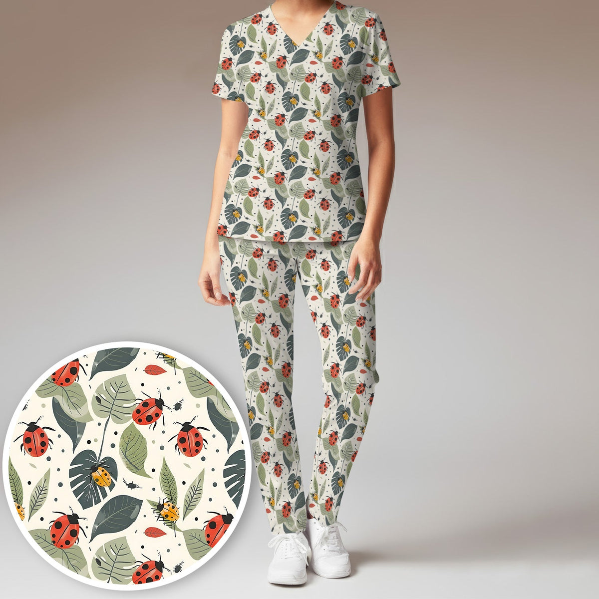 Ladybug Leaf Nature Nurse Scrub Set