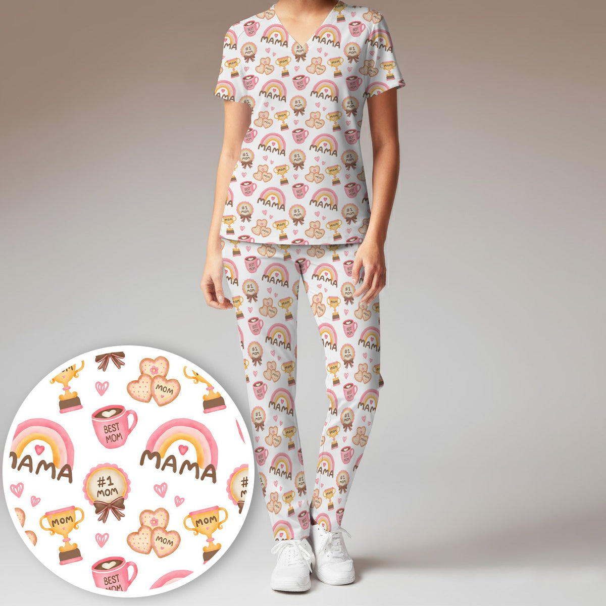 Sweet Nurse Mama Rainbow Trophy Heart Scrub Set