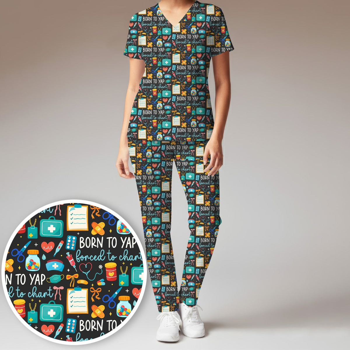 Born To Yap Medical Tools Nurse Scrub Set