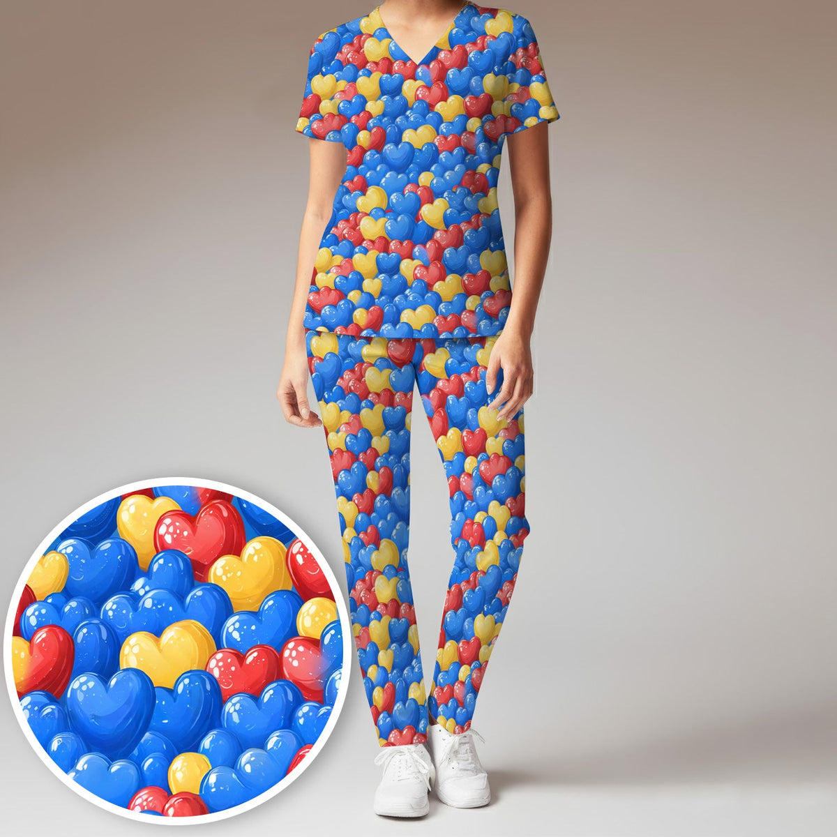 Colorful Autism Heart Nurse Scrub Set