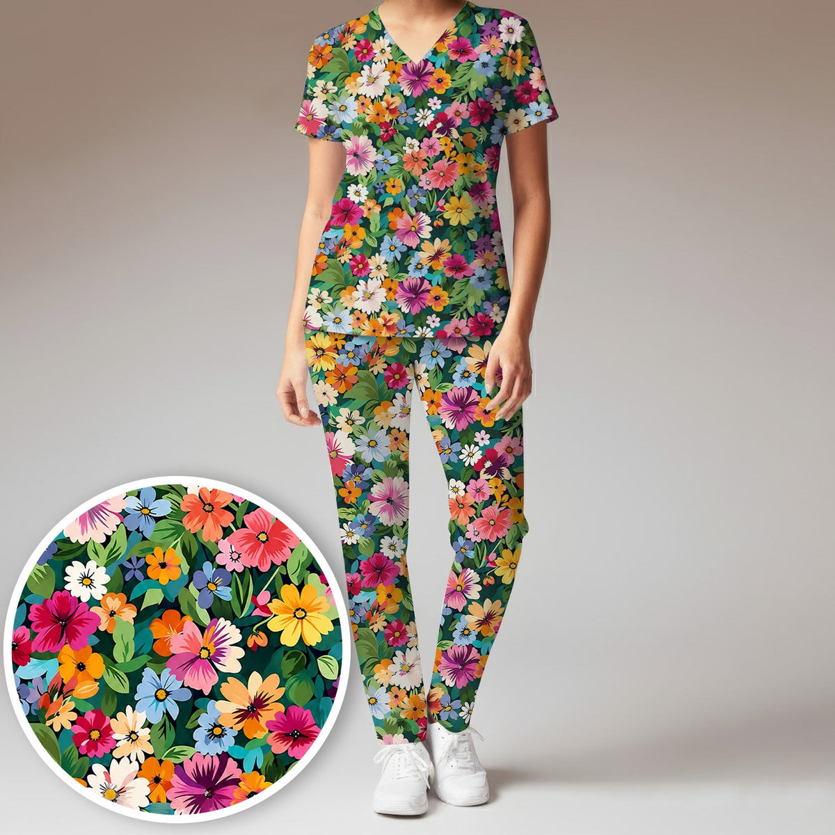 Colorful Wildflower Garden Nurse Scrub Set