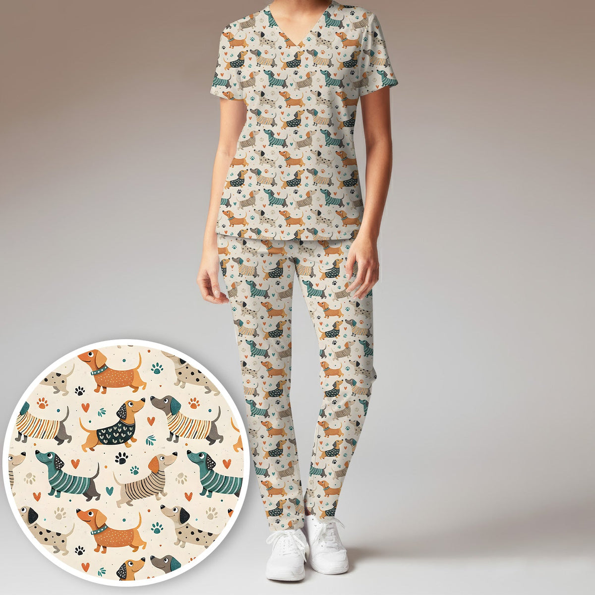 Fun Dachshund Paw Heart Nurse Scrub Set