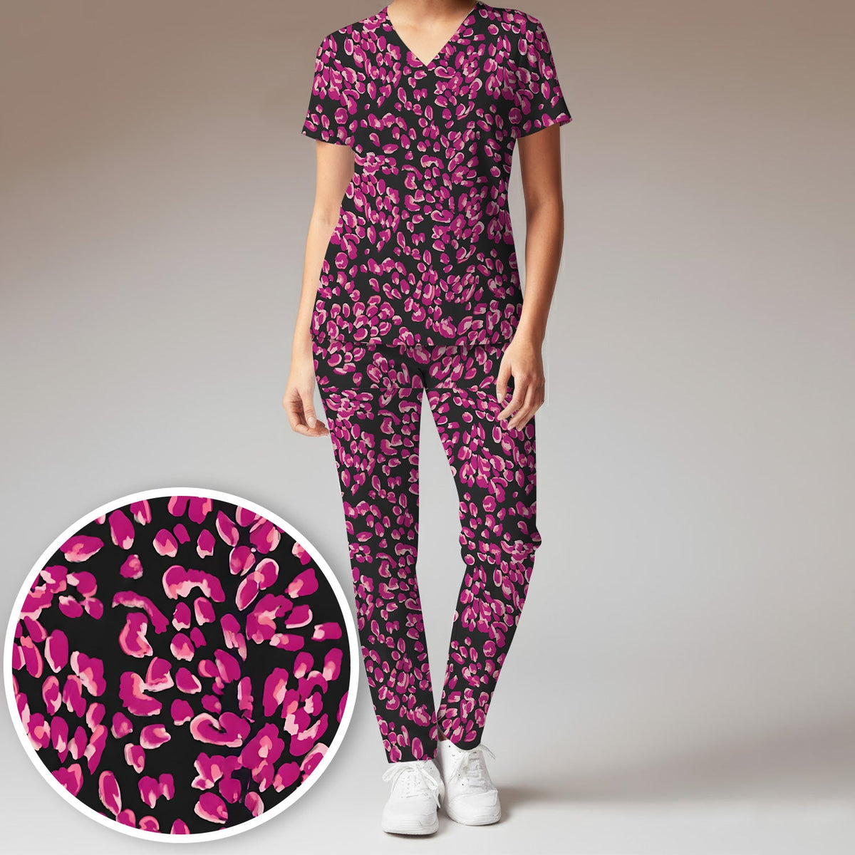 Falling Pink Rose Petals Nurse Scrub Set