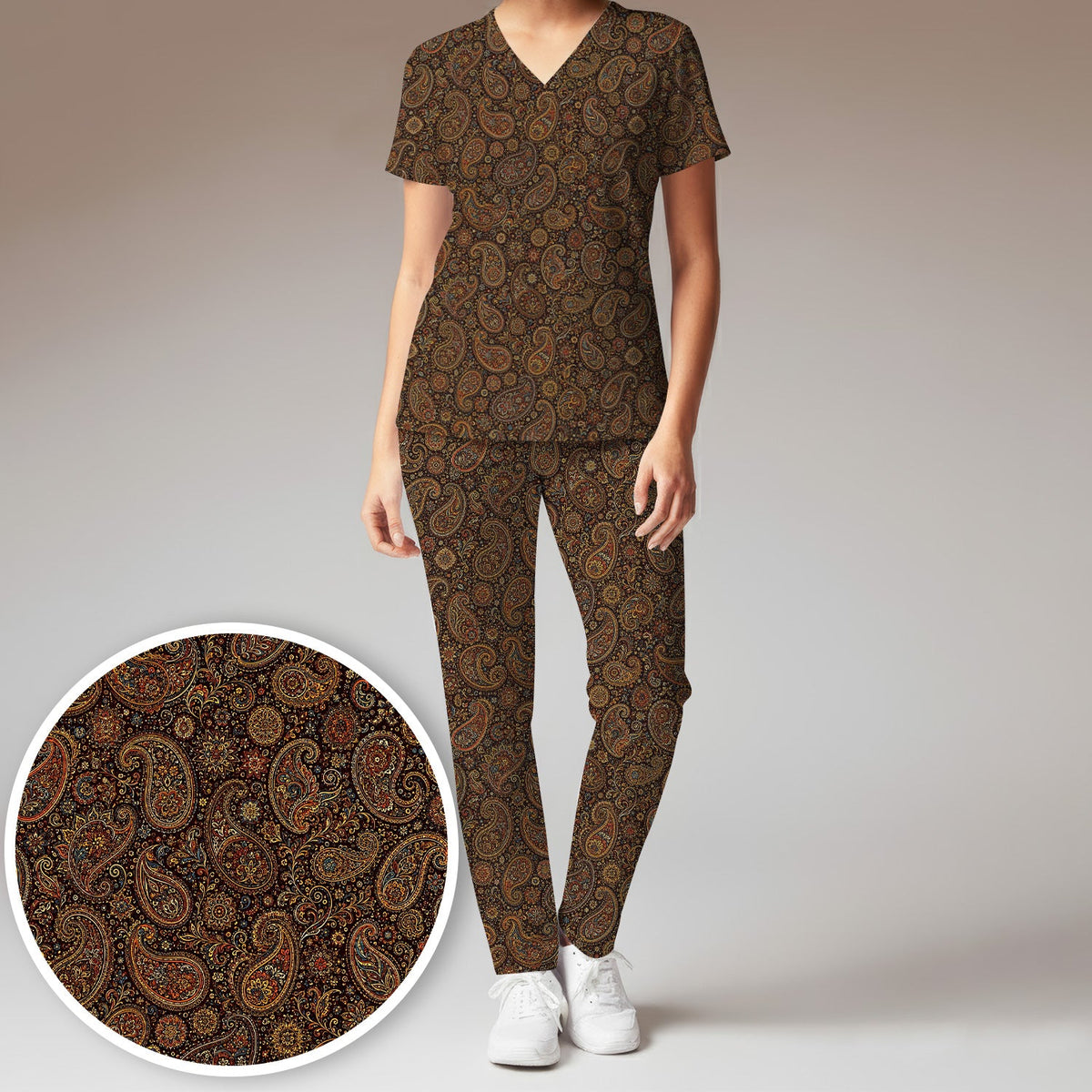 Vintage Ornate Paisley Nurse Scrub Set