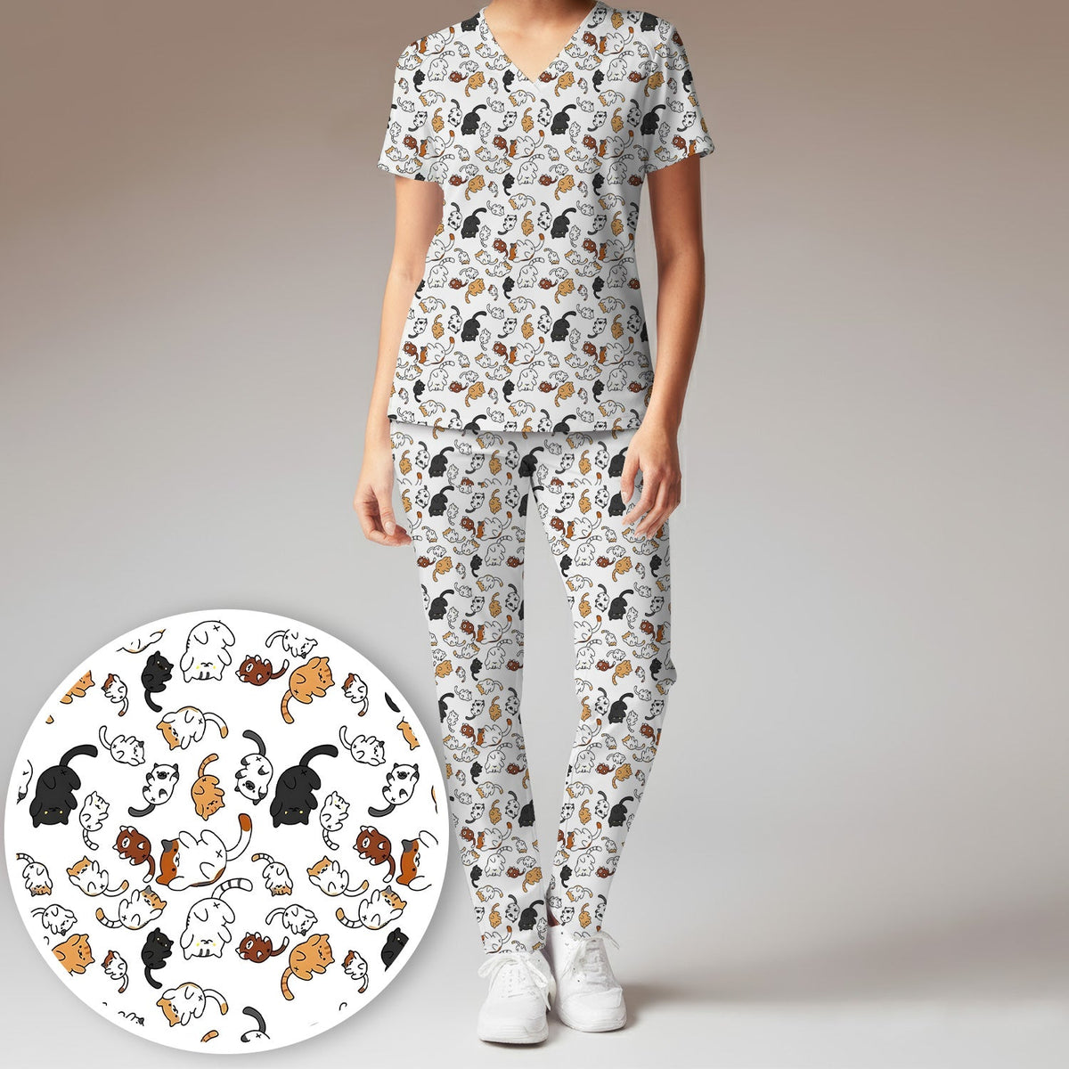 Cute Cat Nurse Scrub Set