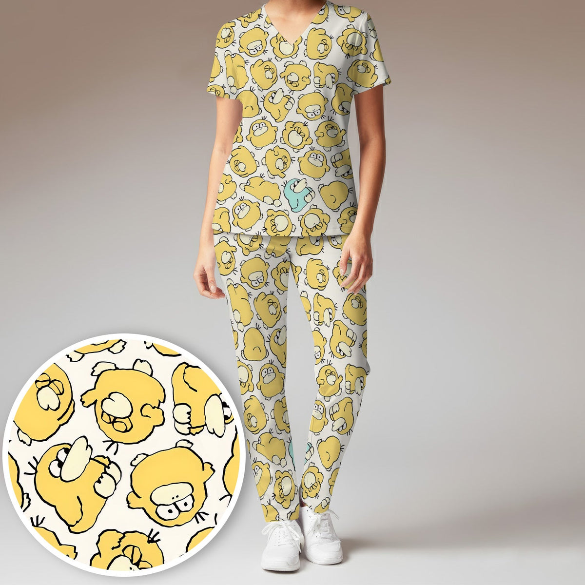 Yellow Cartoon Duck Nurse Scrub Set