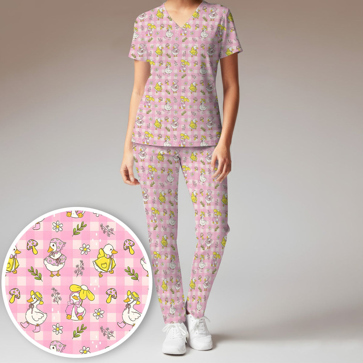Spring Duckling Gingham Nurse Scrub Set