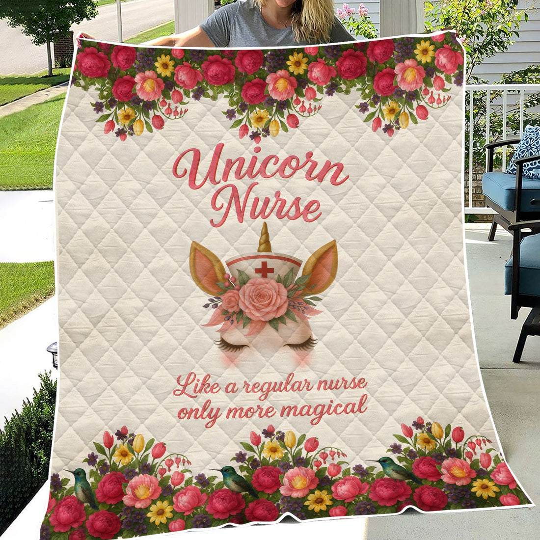 Personalized Unicorn Floral Nurse Blanket