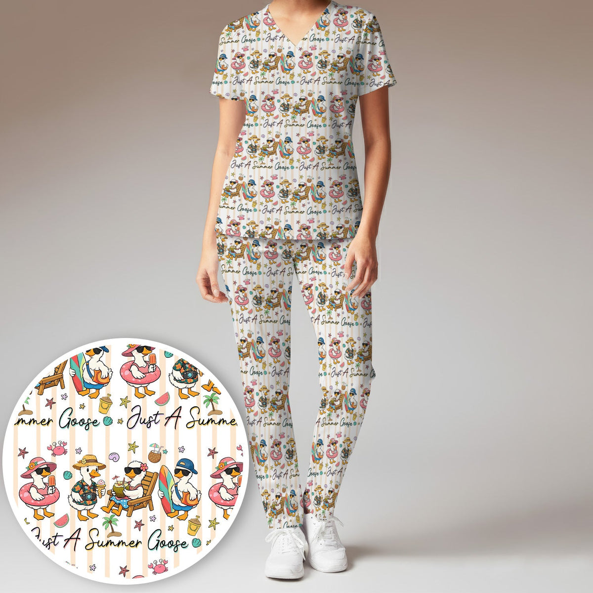 Summer Beach Goose Vacation Nurse Scrub Set