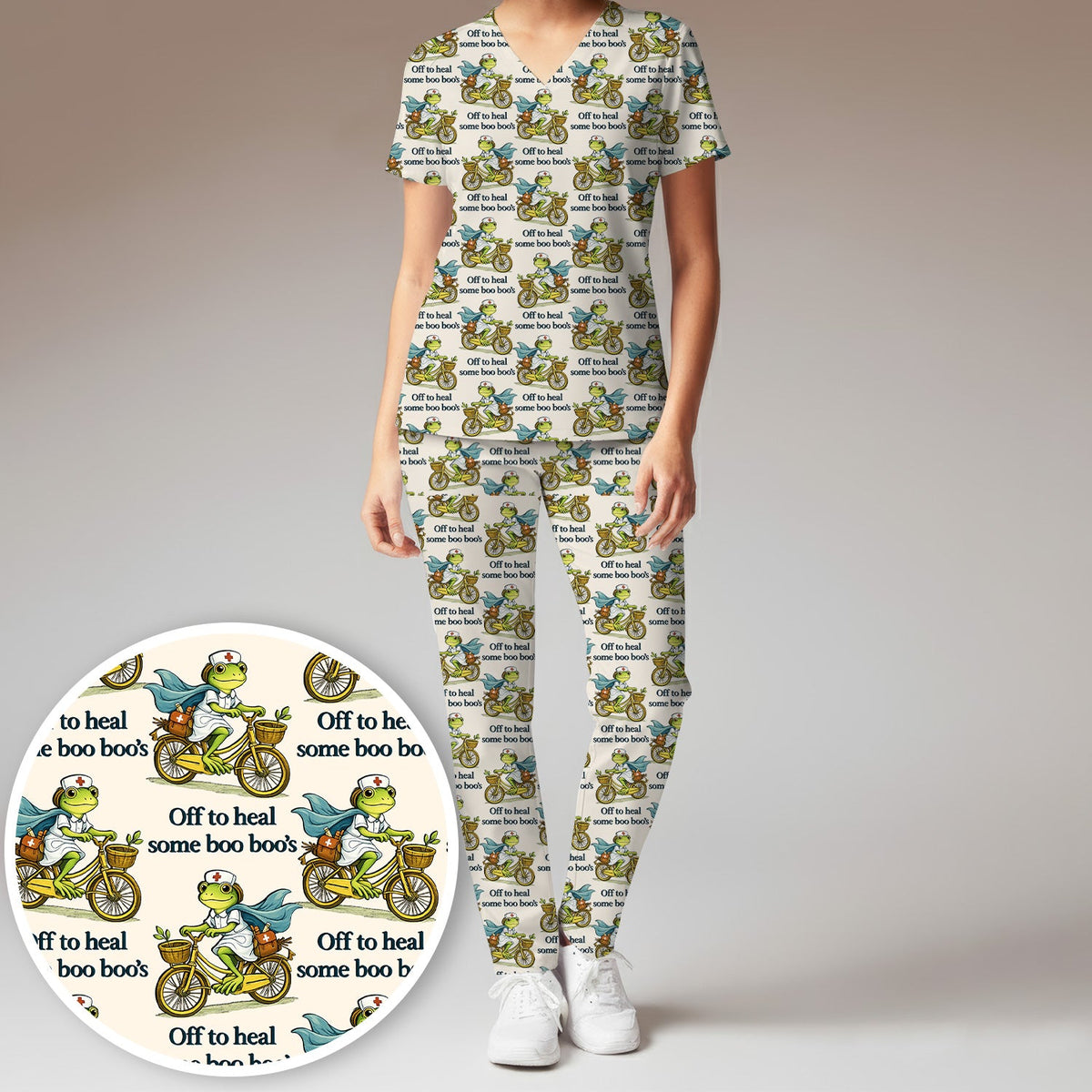 Frog Cycling Nurse Scrub Set