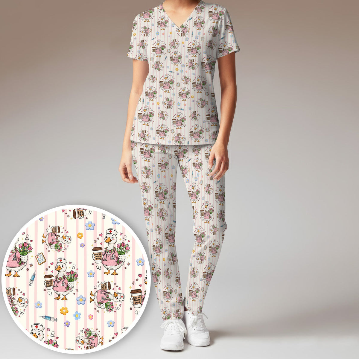 Cartoon Nurse Goose Scrub Set