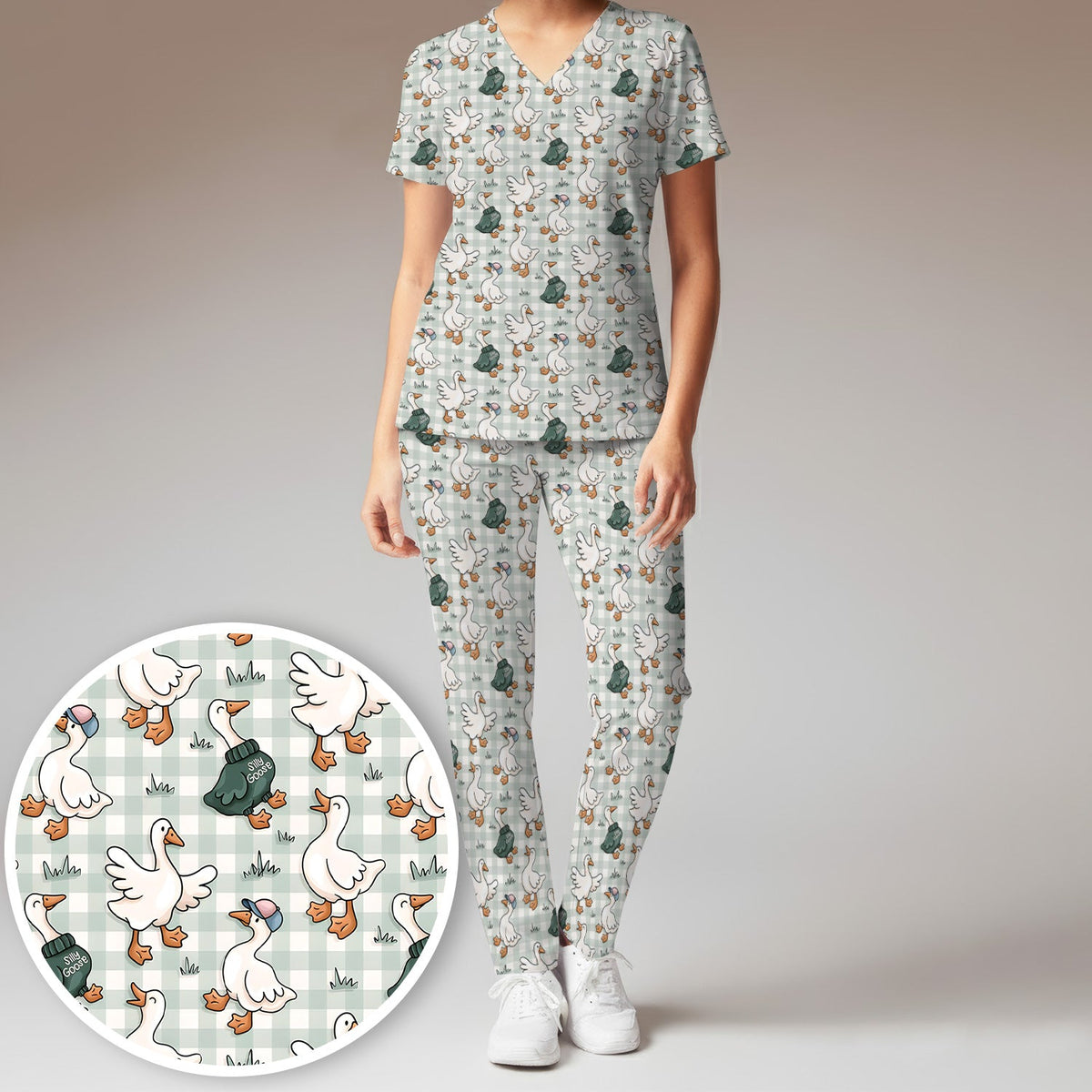 Goose Sweater Plaid Nurse Scrub Set