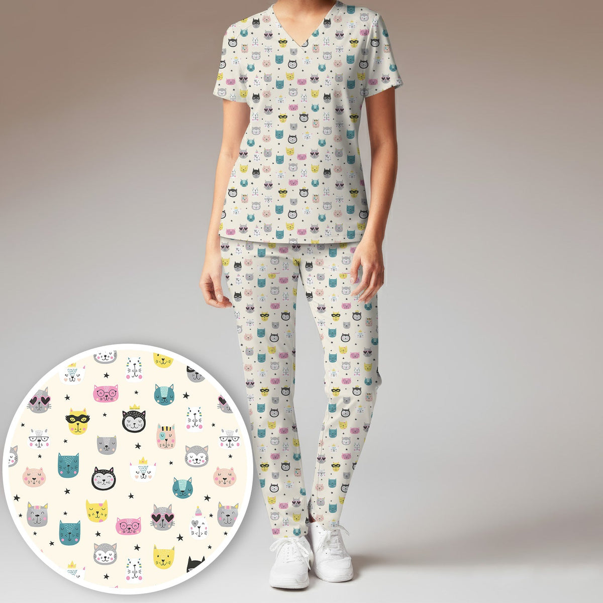 Colorful Kitty Nurse Scrub Set