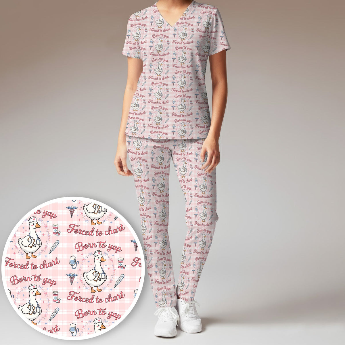 Goose Born To Yap Forced To Chart Nurse Scrub Set