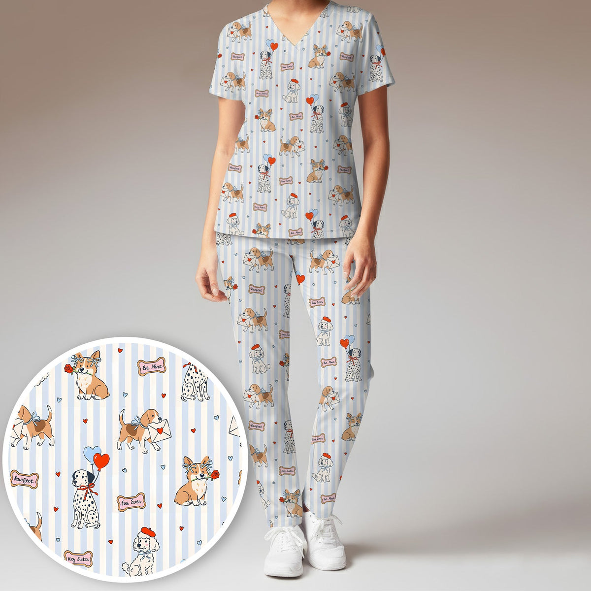Valentine Puppy Heart Nurse Scrub Set