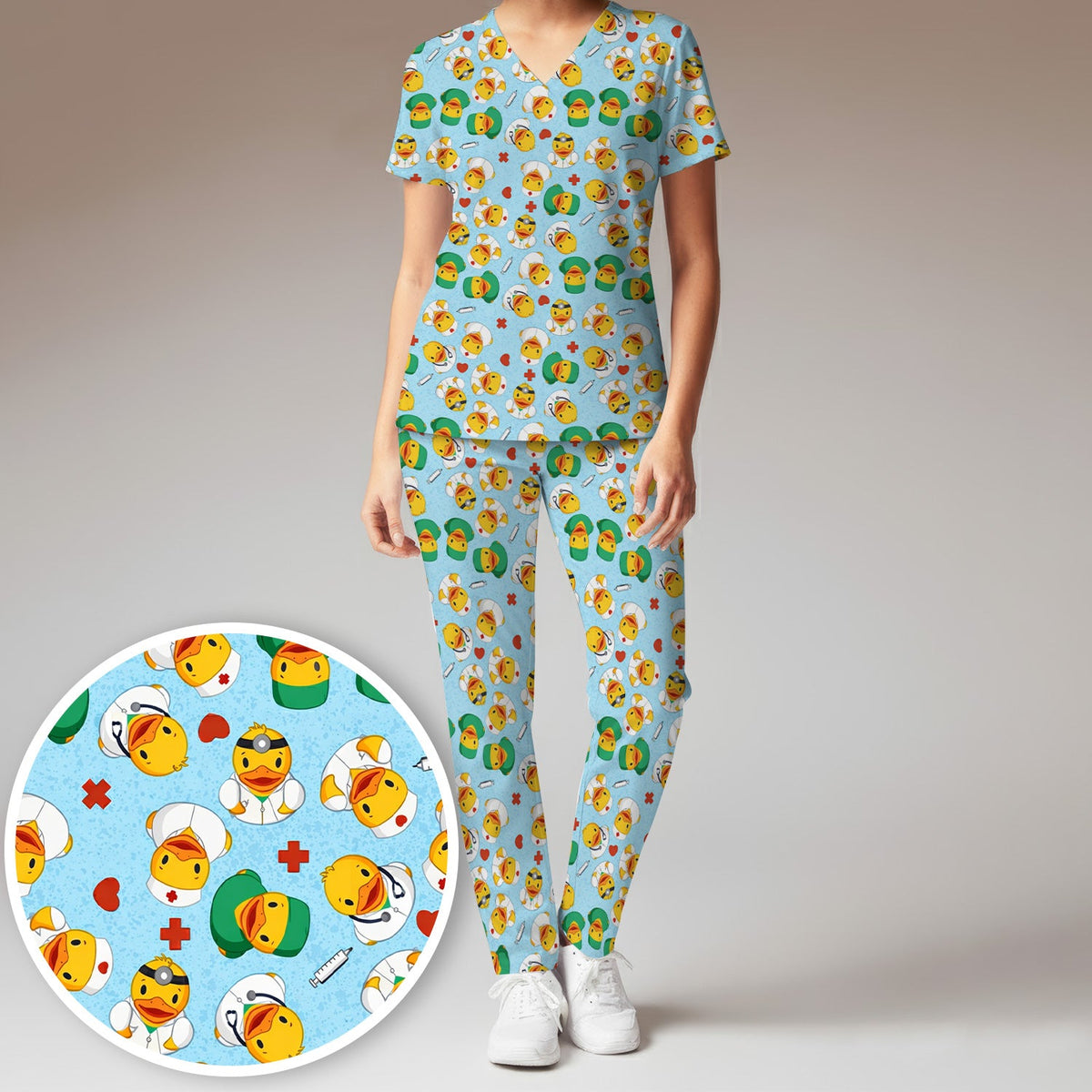 Duck Doctor Cartoon Nurse Scrub Set