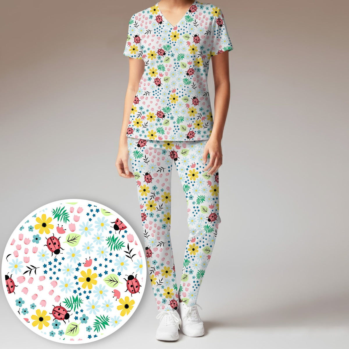 Ladybug Floral Garden Nurse Scrub Set