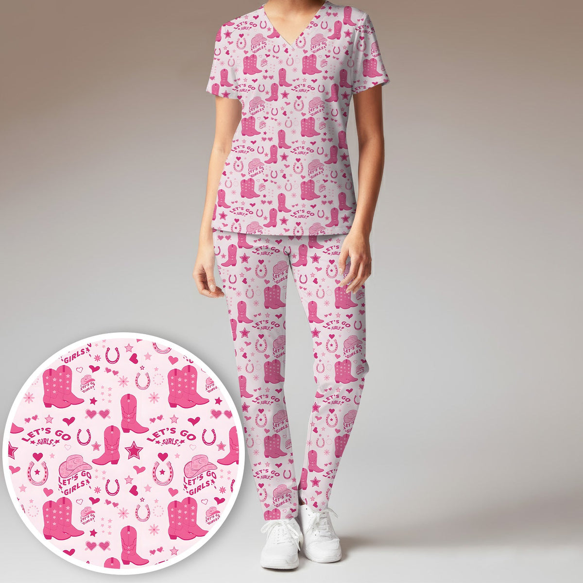 Pink Cowgirl Boots Nurse Scrub Set