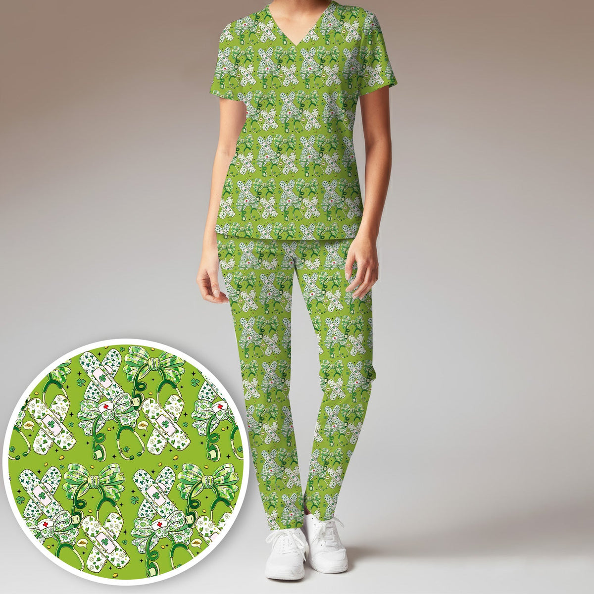 St Patrick Shamrock Stethoscope Nurse Scrub Set