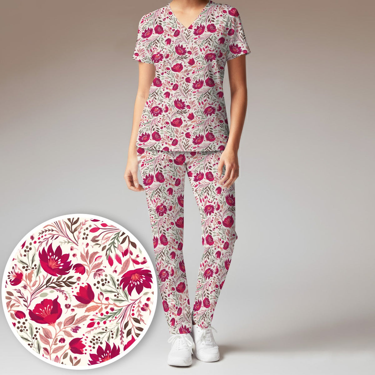 Elegant Floral Botanical Nurse Scrub Set