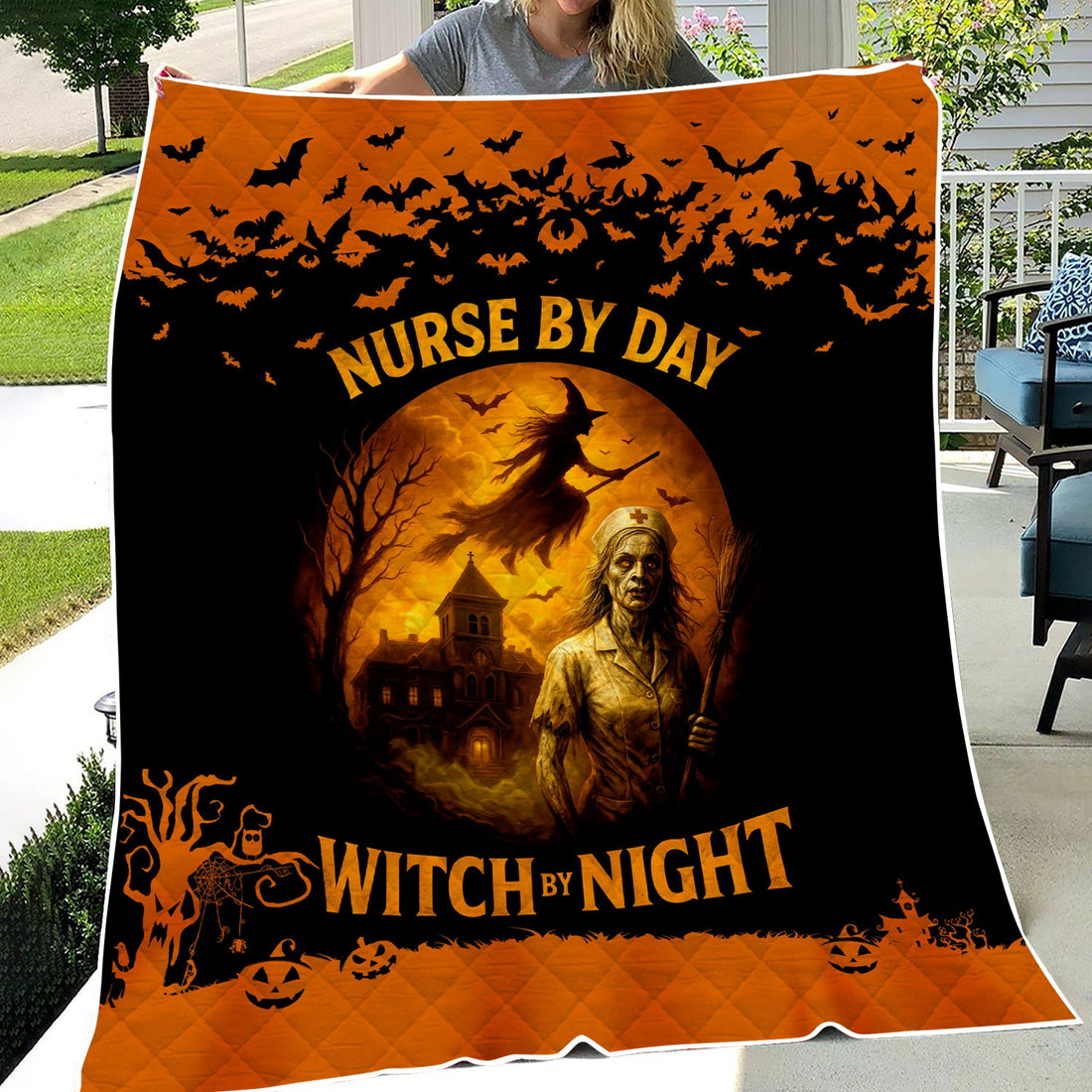 Personalized Halloween Witch Day Night Nurse Blanket