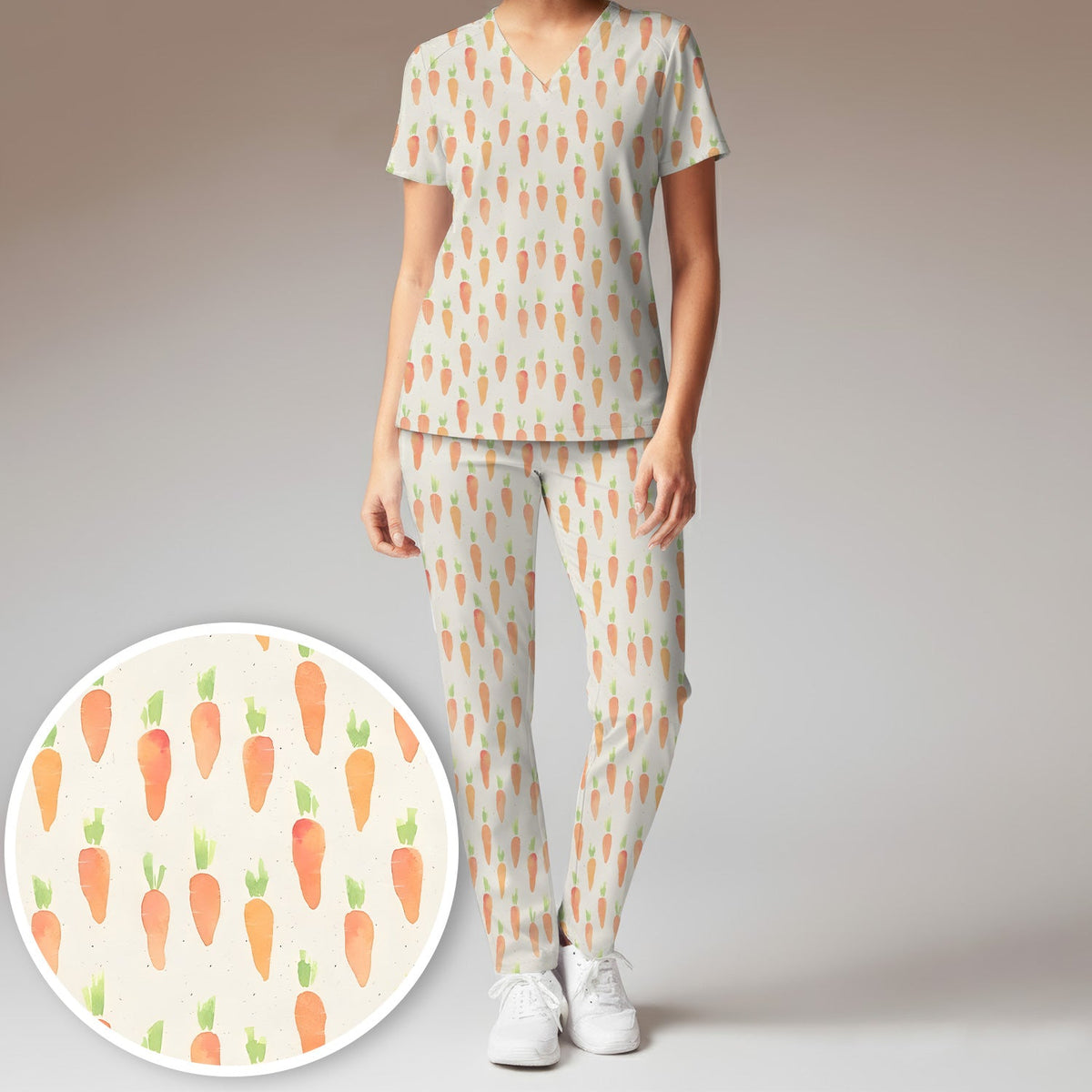 Simple Carrot Nurse Scrub Set