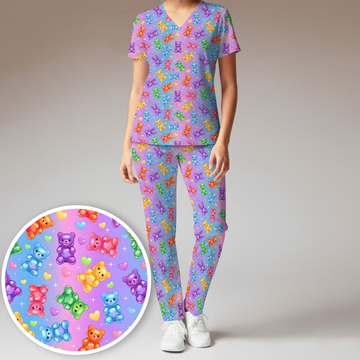 Colorful Gummy Bear Nurse Scrub Set