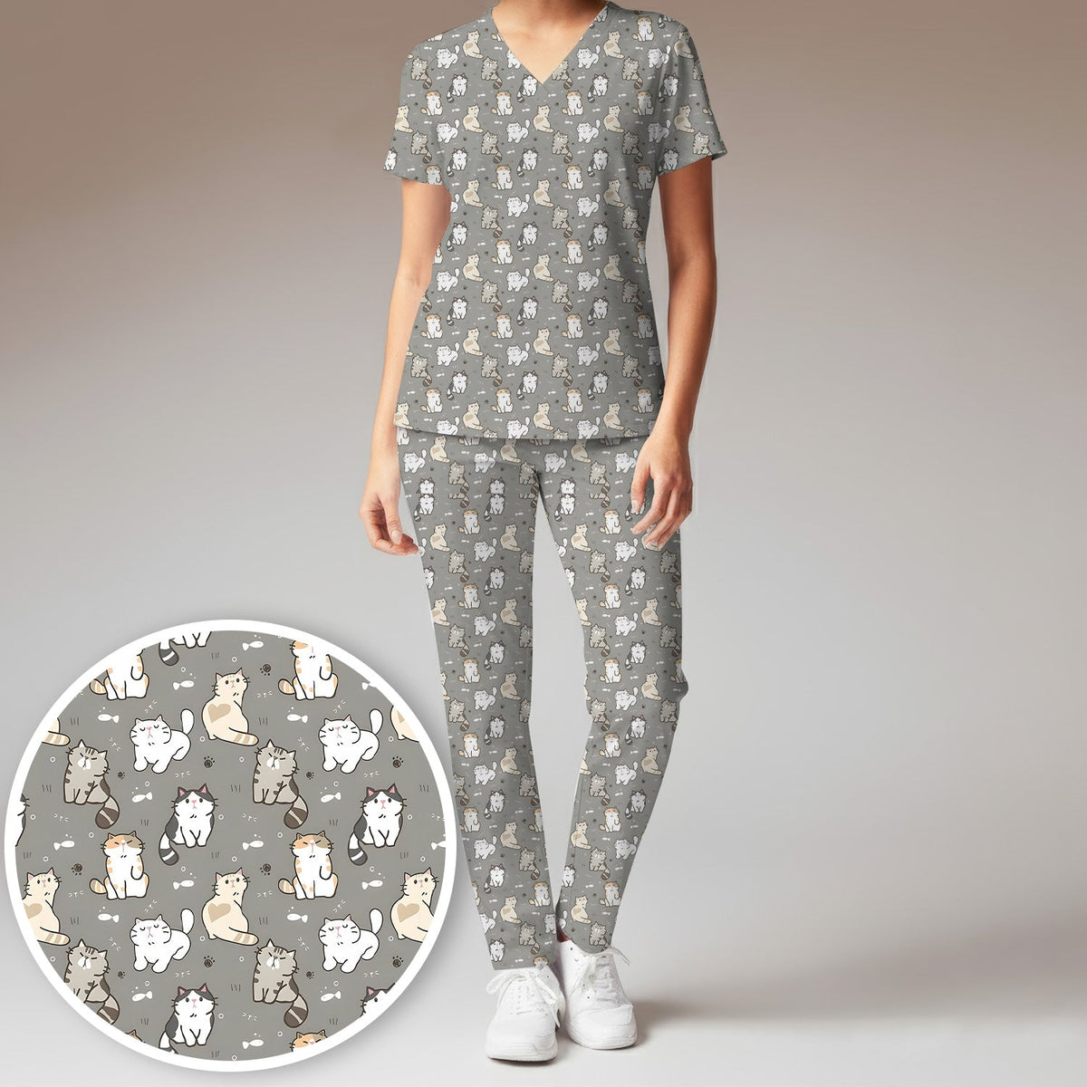 Pastel Cat Nurse Scrub Set