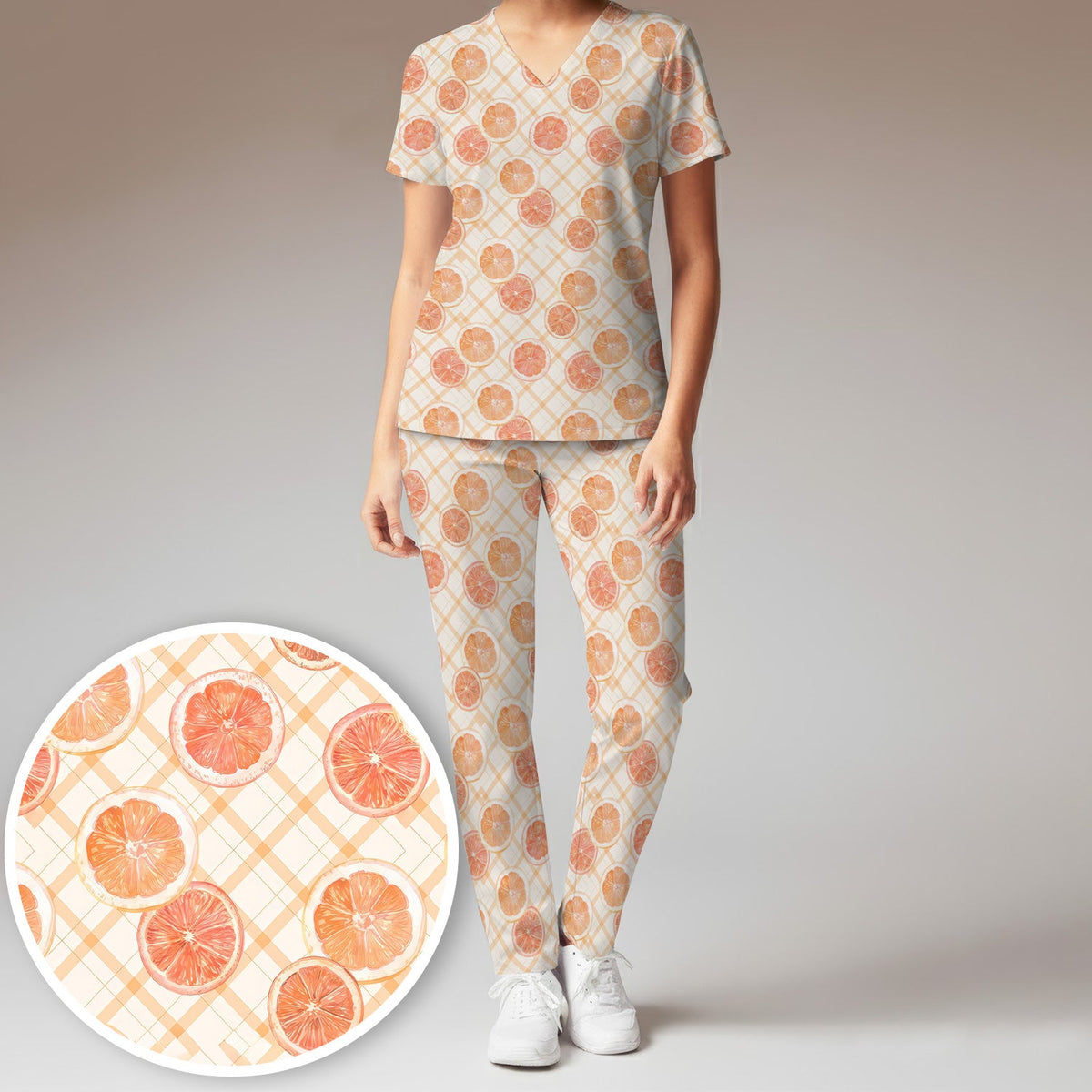 Fresh Grapefruit Slice Nurse Scrub Set