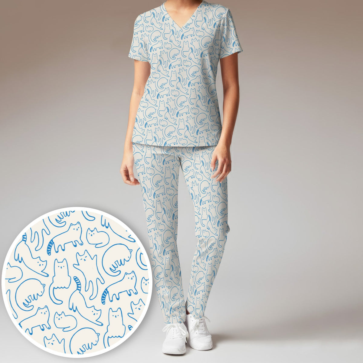 Artistic Cat Nurse Scrub Set