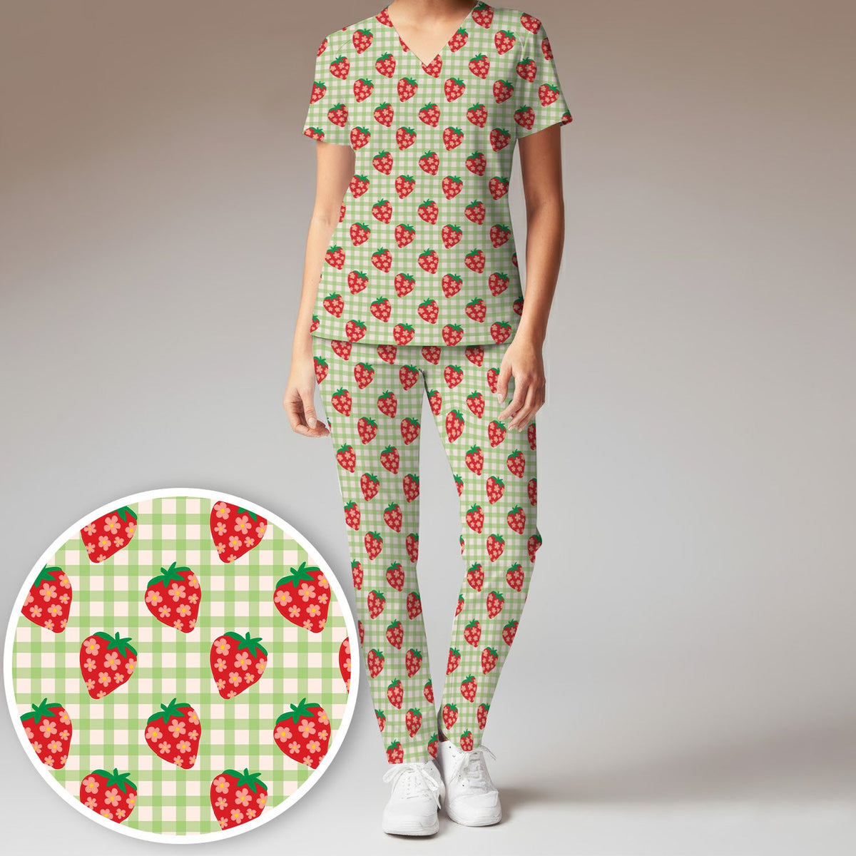 Sweet Strawberry Gingham Nurse Scrub Set