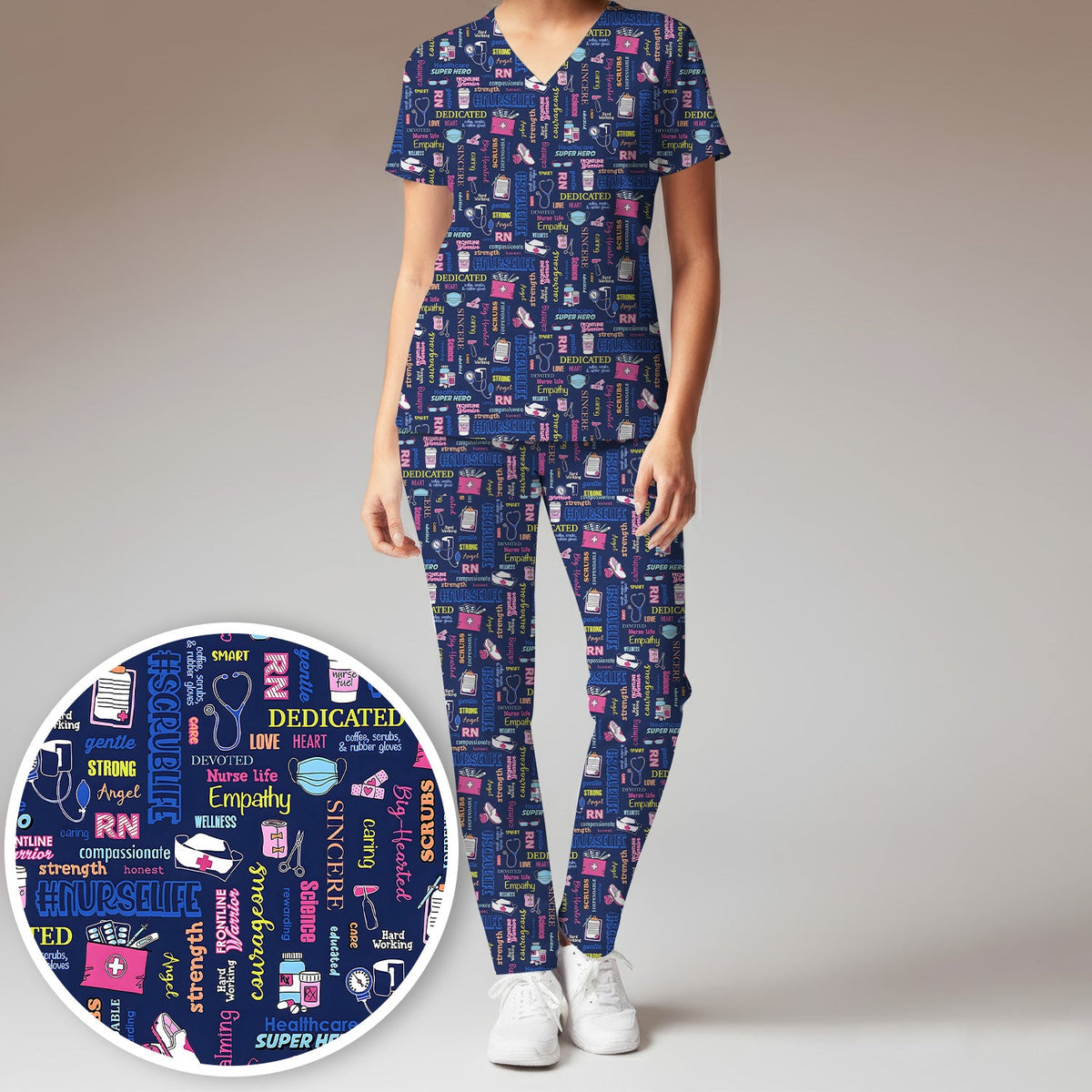 Colorful Nurse Life Typography Scrub Set