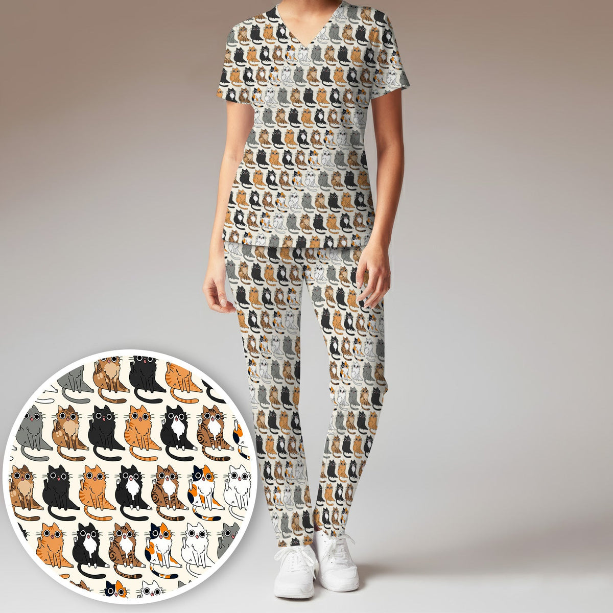 Cat Pattern Nurse Scrub Set