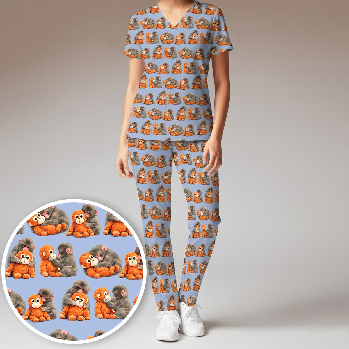 Cute Baby Monkey Plush Toy Nurse Scrub Set