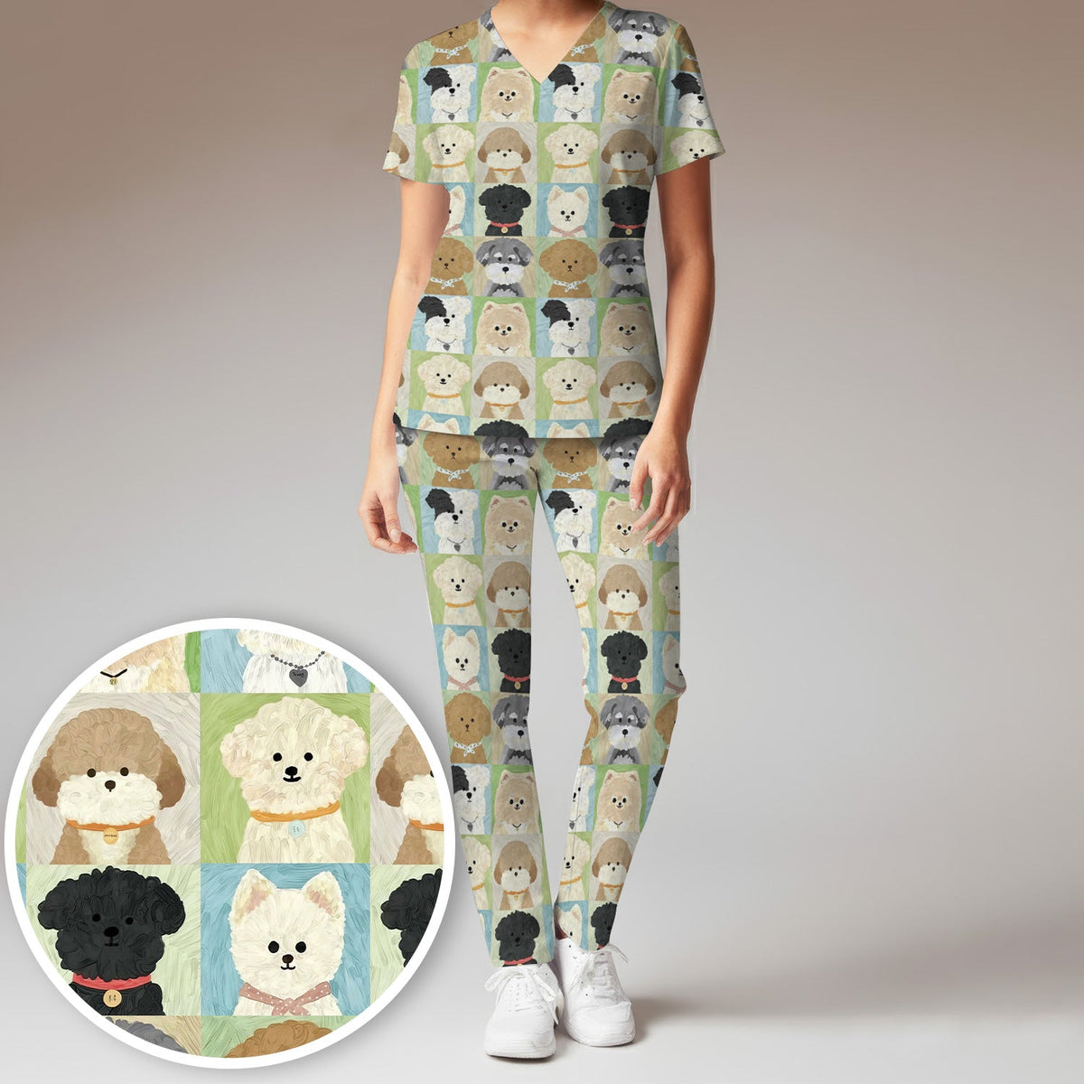 Adorable Different Dog Breeds Nurse Scrub Set