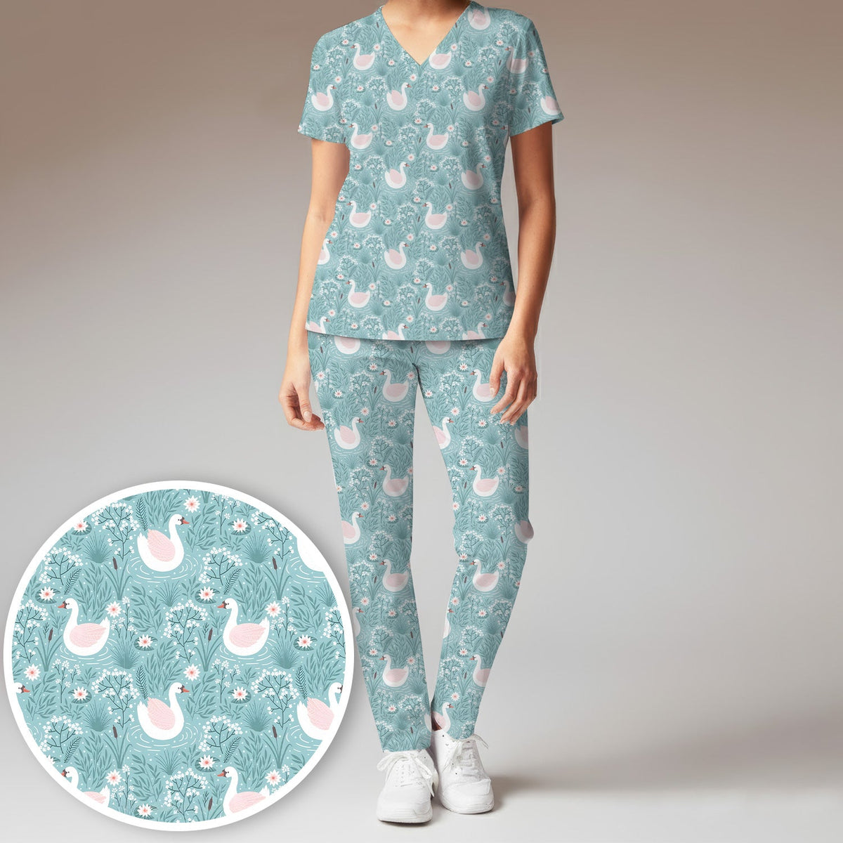 Sweet Swan Waterlily Garden Nurse Scrub Set