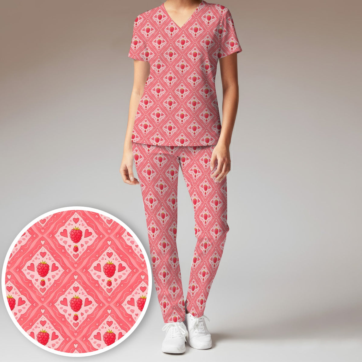 Sweet Red Cherry Gingham Nurse Scrub Set